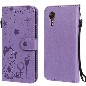 Magnetische sluiting KT Imprinting Flower Series-4 Cat and Bee Pattern Imprinting Leather Wallet Stand Case voor Samsung Galaxy Xcover 5