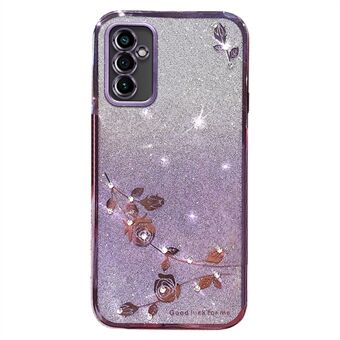 Voor Samsung Galaxy A82 5G Gradiënt Glitter Poeder TPU Cover Strass Decor Bloem Patroon Telefoon Shell