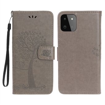 Uilenboom patroon opdruk lederen portemonnee Stand case voor Samsung Galaxy A22 5G (EU-versie)