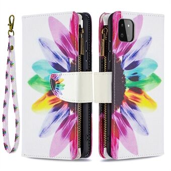 BINFEN KLEUR BF03 Kleurrijke Patroon Afdrukken Rits Portemonnee Lederen Cover Telefoon Case voor Samsung Galaxy A22 5G (EU Versie)