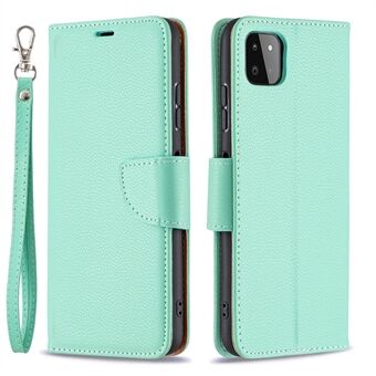 Effen kleur Litchi-textuur Stand lederen hoes met riem voor Samsung Galaxy A22 5G (EU-versie)