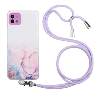 Marmeren patroon verstelbaar lanyard ontwerp Soft TPU telefoon beschermhoes voor Samsung Galaxy A22 5G (EU-versie)