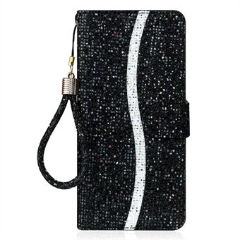 Glittery Powder Splicing Leather Wallet Stand Design Shell Case met Riem voor Samsung Galaxy A22 5G (EU-versie)