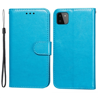 Effen kleur volledige bescherming lederen Stand portemonnee telefoonhoes met riem voor Samsung Galaxy A22 5G (EU-versie)