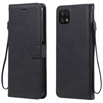 KT Leather Series-2 Wallet Stand Lederen telefoonbehuizing met riembehuizing voor Samsung Galaxy A22 5G (EU-versie)