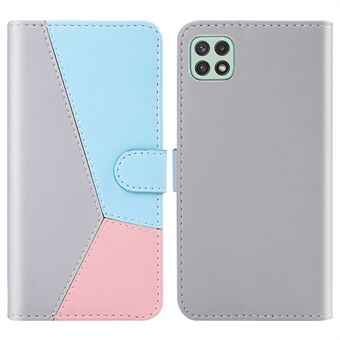 Tri-color Splicing Wallet Stand Volledige bescherming lederen telefoonhoes voor Samsung Galaxy A22 5G (EU-versie)