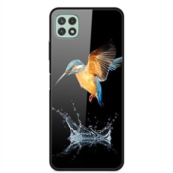 Premium gehard glas Stijlvol patroonafdrukontwerp PC + TPU hybride telefoonhoesje voor Samsung Galaxy A22 5G (EU-versie)