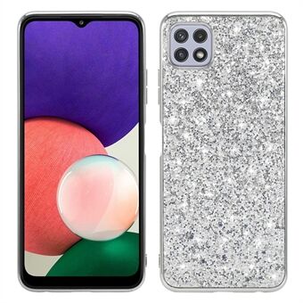 Stijlvolle Shiny pailletten decor vergulde TPU-frame + pc-paneel hybride shell-hoes voor Samsung Galaxy A22 5G (EU-versie)