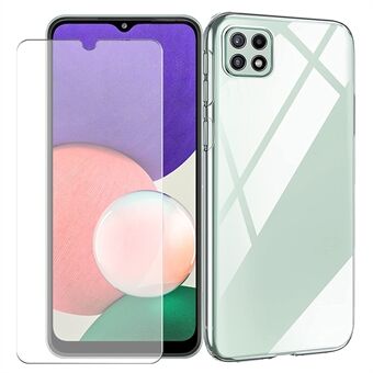 Schokbestendige transparante zachte TPU-beschermhoes met 2.5D gehard glazen schermbeschermer voor Samsung Galaxy A22 5G (EU-versie)