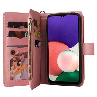 KT Multifunctionele Series-2 Knoopsluiting Skin-touch Feel lederen tas voor Samsung Galaxy A22 5G (EU-versie) met meerdere kaartsleuven en ritsvak