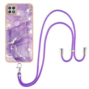 Marmeren patroon afdrukken IMD ultradunne zachte TPU galvaniserende hoes met lanyard voor Samsung Galaxy A22 5G (EU-versie)