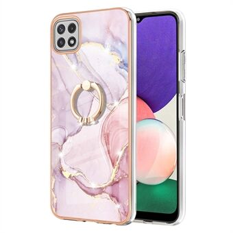 Zoomen Ontwerp Galvaniseren Flexibele TPU Cover IML IMD Marmeren Patroon Telefoonhoes met Standaard voor Samsung Galaxy A22 5G (EU-versie)