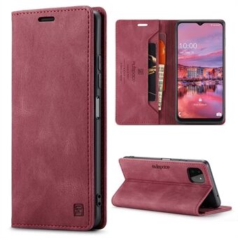 AUTSPACE A01-serie voor Samsung Galaxy A22 5G (EU-versie) PU-lederen beschermhoes, schokbestendig RFID-blokkerende magnetische sluiting Vintage Frosted Wallet Stand Flip Cover