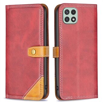 BINFEN COLOR BF Leather Series-8 voor Samsung Galaxy A22 5G (EU-versie) Splicing lederen tas 12 stijl dubbele stiklijnen Flip Stand Kaartsleuven Beschermhoes