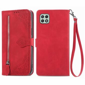 Voor Samsung Galaxy A22 5G (EU Versie) bedrukt Leer Drop-proof Mobiele Telefoon Case Ritsvak Feature Wallet Cover met Stand