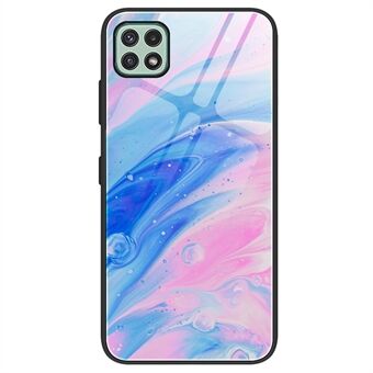 Voor Samsung Galaxy A22 5G (EU-versie) marmerpatroon telefoonhoes gehard glas + pc + TPU hybride beschermhoes: