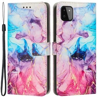 Voor Samsung Galaxy A22 5G (EU Versie) Marmer Patroon Afdrukken PU Lederen Telefoon Schokbestendig Case Magnetische Sluiting Flip Stand Wallet Cover: