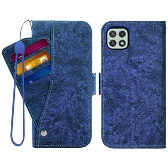 Voor Samsung Galaxy A22 5G (EU-versie) Schokabsorptie PU-lederen flip-telefoonhoes Water-inkt Schilderij Textuur Roterende kaartsleuven Houder Stand Wallet Cover met riem