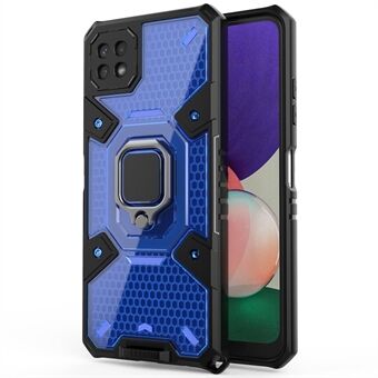 Voor Samsung Galaxy A22 5G (EU-versie) Ring Kickstand Schokbestendig Telefoonhoesje Hard PC Soft TPU Dual Layer Hybrid Cover: