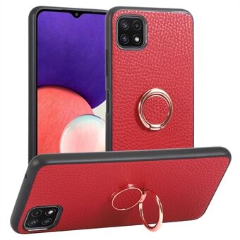 Voor Samsung Galaxy A22 5G (EU-versie) Ring standaard telefoonhoes PU-leer + pc + TPU Litchi textuur shell werkt voor magnetische autohouder