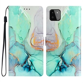 Voor Samsung Galaxy A22 5G (EU-versie) PU-leer Magnetische sluiting Patroondruk Telefoonhoes Stand Functie Portemonnee Stijl Flip Cover met riem