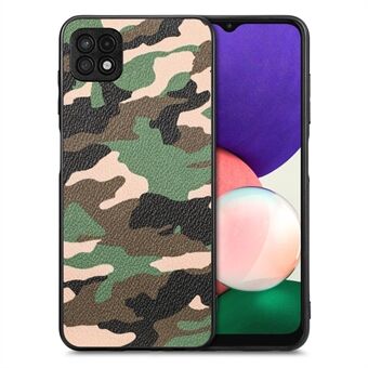 Telefoonhoes voor Samsung Galaxy A22 5G (EU-versie), PU-leer gecoat PC+TPU-hoesje met camouflagepatroon