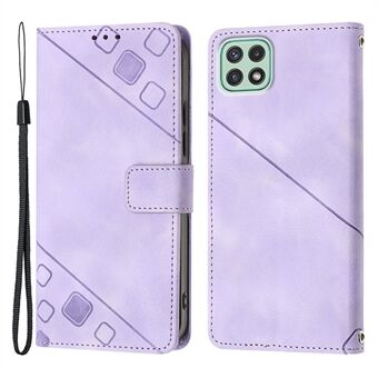 Voor Samsung Galaxy A22 5G (EU Versie) PT005 YB Imprinting Series-6 Skin Touch Telefoon Cover Portemonnee Stand Telefoon Lederen Case