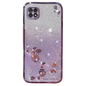 Voor Samsung Galaxy A22 5G (EU-versie) anti-vervagende gradiënt glitter poeder TPU hoes strass decor bloem patroon hoes