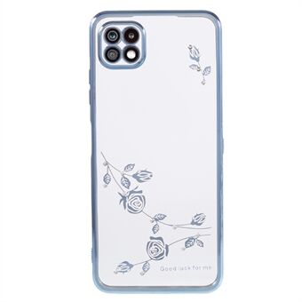 Voor Samsung Galaxy A22 5G (EU-versie) Telefoon Shell Bloemenpatroon Galvaniseren Cover Strass Decor TPU Telefoonhoes