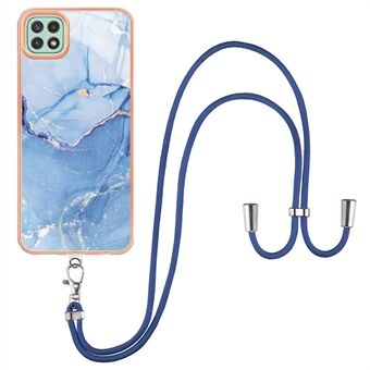 Voor Samsung Galaxy A22 5G (EU-versie) YB IMD Series-18 Style E 2.0 mm Marmer Patroon IMD TPU Telefoonhoes Galvaniseren Cover met Lanyard