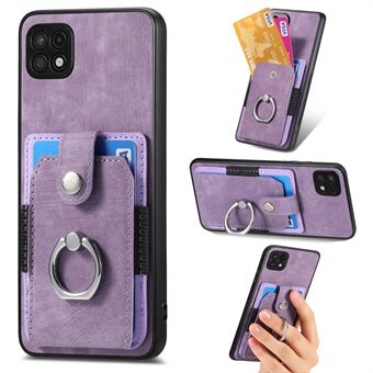 Voor Samsung Galaxy A22 5G (EU-versie) Standaard PU-leer + PC + TPU-kaartsleuf Cover Ring Telefoonhoes