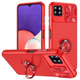 Voor Samsung Galaxy A22 5G (EU-versie) Ring Kickstand PC + TPU Telefoonhoes Slide Camera Deksel Shockproof Cover