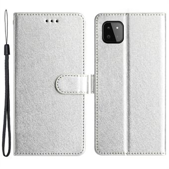 Telefoonportemonnee voor Samsung Galaxy A22 5G (EU-versie) PU lederen Stand hoes handriem zijde textuur flip case