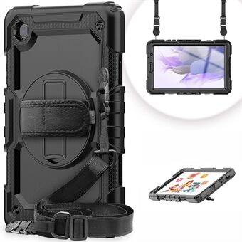 3-Laags PC + Siliconen Zware Robuuste Schokbestendige Kickstand Beschermhoes met Handriem en Schouderriem voor Samsung Galaxy Tab A7 Lite 8.7-inch - Zwart