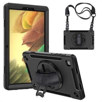 Drielaags ontwerp Hard PC + TPU schokbestendige beschermhoes met draaibare standaard en schouderriemondersteuning voor Samsung Galaxy Tab A7 Lite 8,7 inch / SM-T220 (Wi-Fi) / SM-T225 (2021) - Zwart.