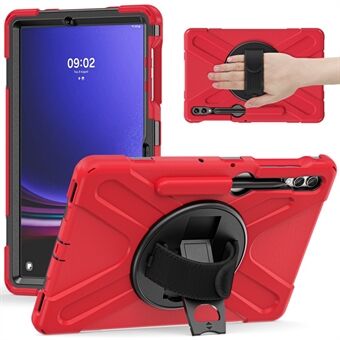 Voor Samsung Galaxy Tab S7+ / S8+ / S9+ / S7 FE Polsband Tablet Hoes Anti-kras PC+Silicone Standaardhoes