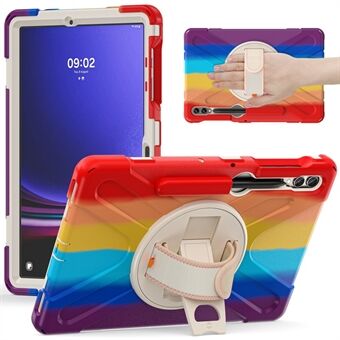 Voor Samsung Galaxy Tab S7+ / S8+ / S9+ / S7 FE Polsband Tablet Hoesje Anti-kras PC+Silicone Kickstand Cover