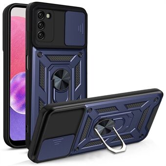 Schokbestendige krasbestendige Camera Schuifhoes Harde PC + Zacht TPU Hybride Telefoonhoes Beschermer met Standaard en Metalen Plaat voor Samsung Galaxy A03s (166.5 x 75.98 x 9.14mm)