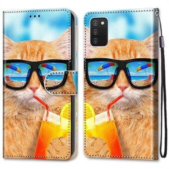 PU leder + TPU telefoonhoes met kruistextuur, portemonnee-ontwerp en patroonafdrukken, inclusief polsbandje voor Samsung Galaxy A03s (166,5 x 75,98 x 9,14 mm).