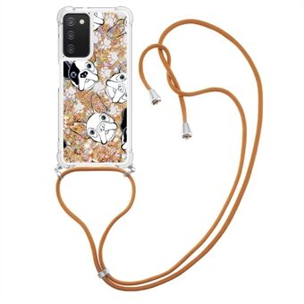 Voor Samsung Galaxy A03s (166,5 x 75,98 x 9,14 mm) LE2-1 Serie Patroonafdrukken Glitter Zachte TPU Zwevende Glanzende Quicksand Anti-kras Telefoonhoesje met Lanyard