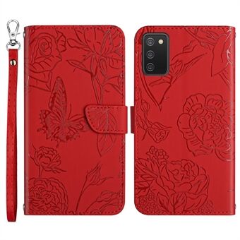 Portemonnee Telefoonhoesje voor Samsung Galaxy A03s (166.5 x 75.98 x 9.14mm) Schokbestendige Soft Touch PU Lederen Cover met Butterflies Print Anti-val Stand Hoesje met Riem