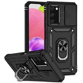 Voor Samsung Galaxy A03s (166,5 x 75,98 x 9,14 mm) is er een hard PC + TPU telefoonhoesje met een goed beschermde ring-kickstand en een schuifbare camerabeschermingscover.