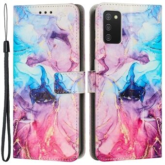 Voor Samsung Galaxy A03s (166.5 x 75.98 x 9.14 mm) TPU+ PU lederen hoes met dubbele laag bescherming, marmeren patroon bedrukte behuizing met standaard en portemonnee-stijl.