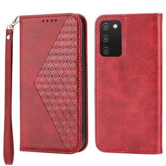 Cell Phone Case For Samsung Galaxy A03s (166.5 x 75.98 x 9.14mm), Calf Texture PU Leather Imprinted Rhombus Pattern Anti-shock Phone Cover Wallet Stand with Strap