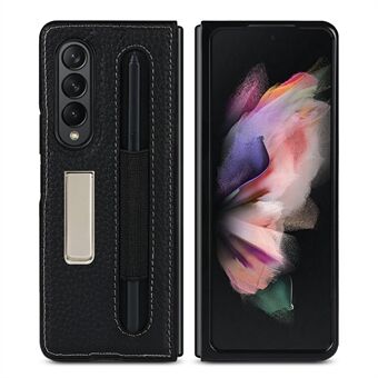 Anti-Collision Litchi Texture lederen gecoate TPU-hoes met verborgen standaard voor Samsung Galaxy Z Fold3 5G - zwart