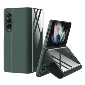 GKK voor Samsung Galaxy Z Fold3 5G leer gecoate pc + hybride hoes van gehard glas Stand cover