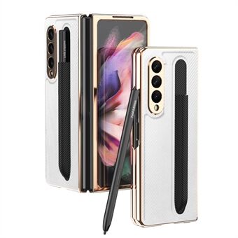 Kevlar koolstofvezel textuur PU-leer gecoate pc-hoes met pensleuf voor Samsung Galaxy Z Fold3 5G