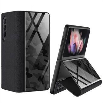 PU-leer + gehard glas + PC-telefoonhoes Patroon bedrukt Stijlvolle beschermhoes voor Samsung Galaxy Z Fold3 5G