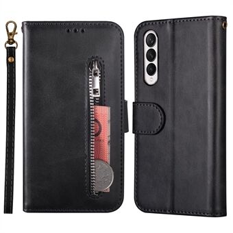 Portemonnee Stand Ontwerp Ritsvak Getextureerd Anti-shock PU Leer Gecoat TPU Telefoonhoesje Cover voor Samsung Galaxy Z Fold3 5G