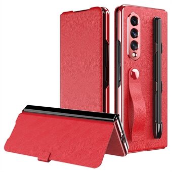 Litchi textuur PU-leer + PC-hoes Stand Ontwerp Automatische magnetische hoes met pensleuf voor Samsung Galaxy Z Fold3 5G